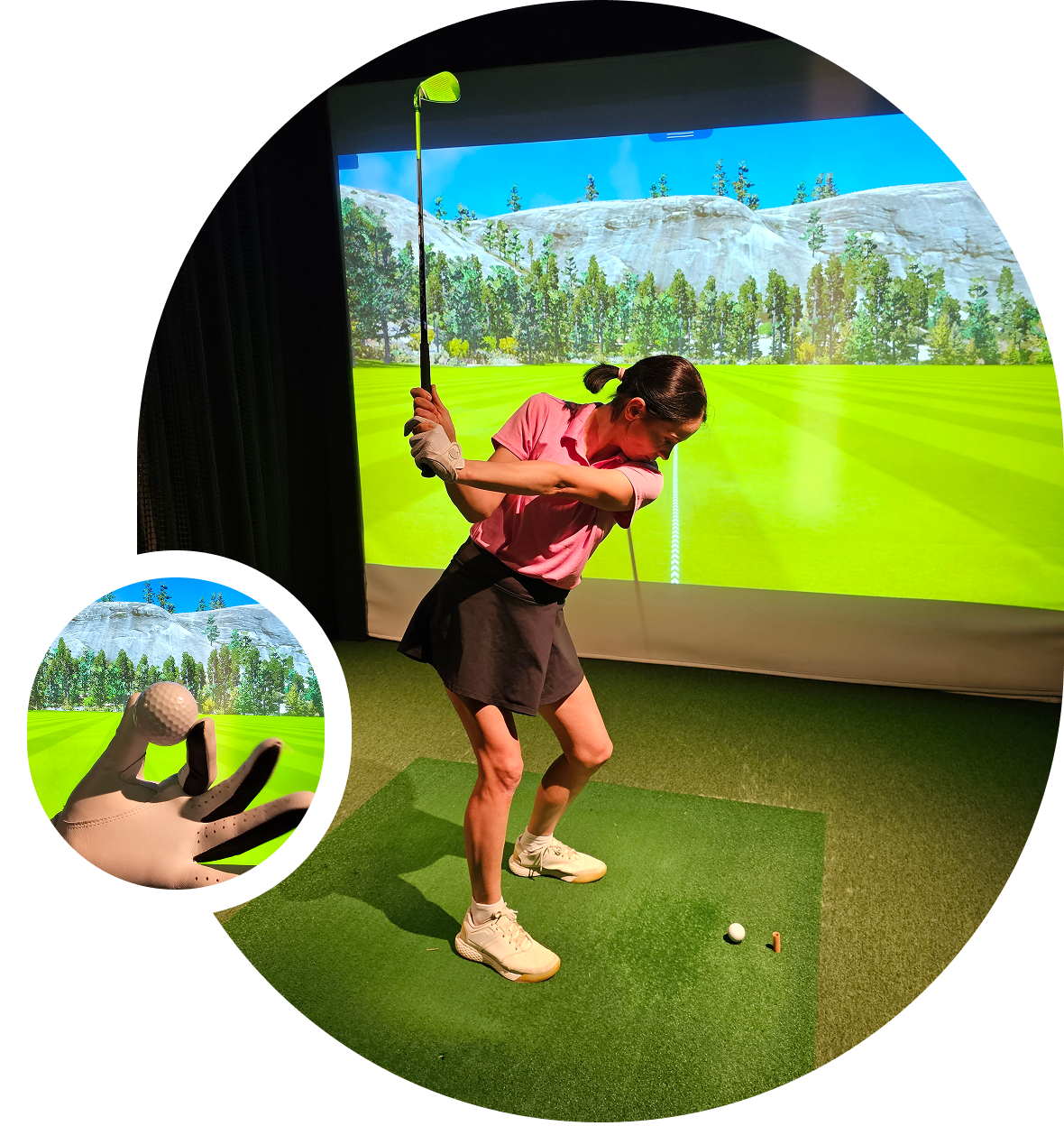 Golfer practicing swing indoors