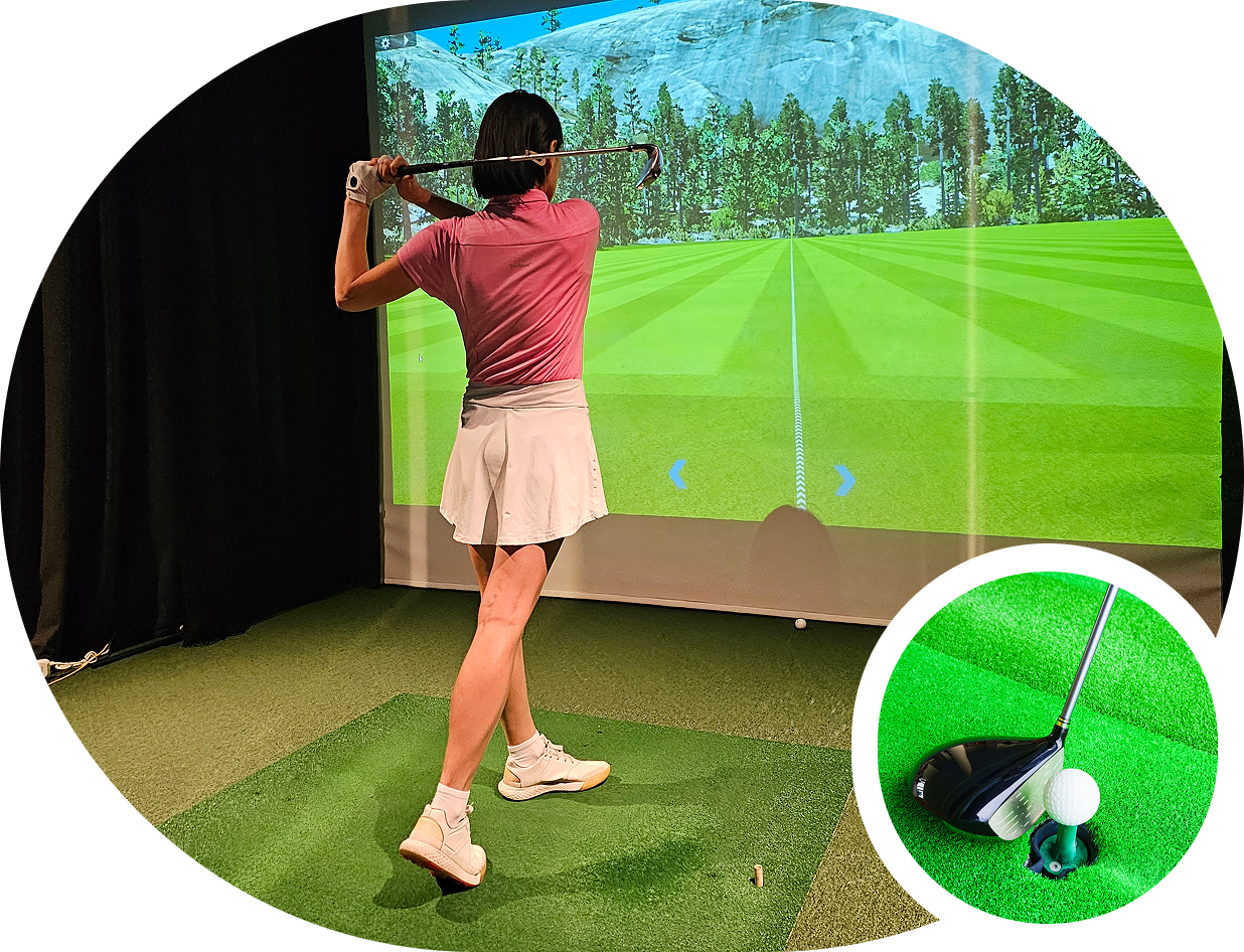 Golfer practicing swing in simulator