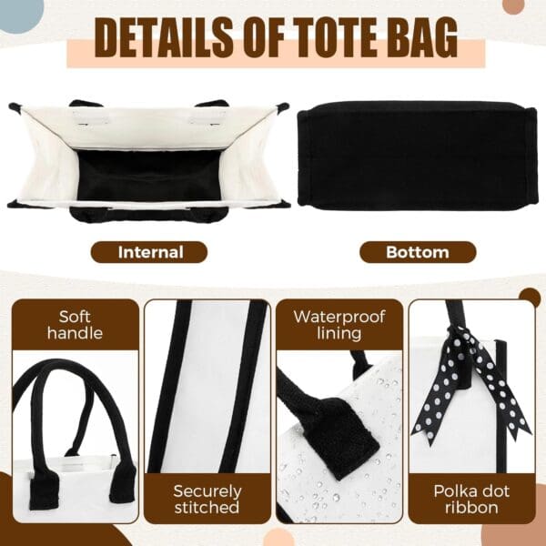 Black and white tote bag details collage