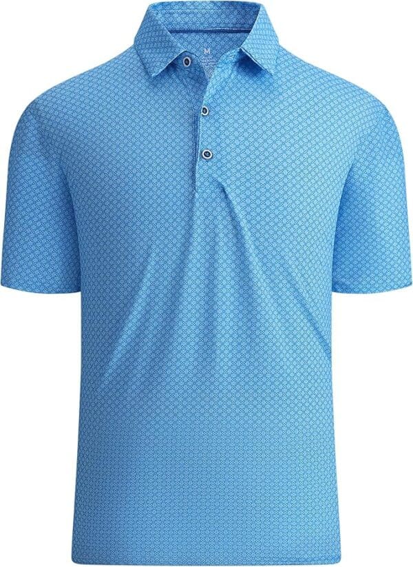 Short-sleeve light blue patterned polo shirt